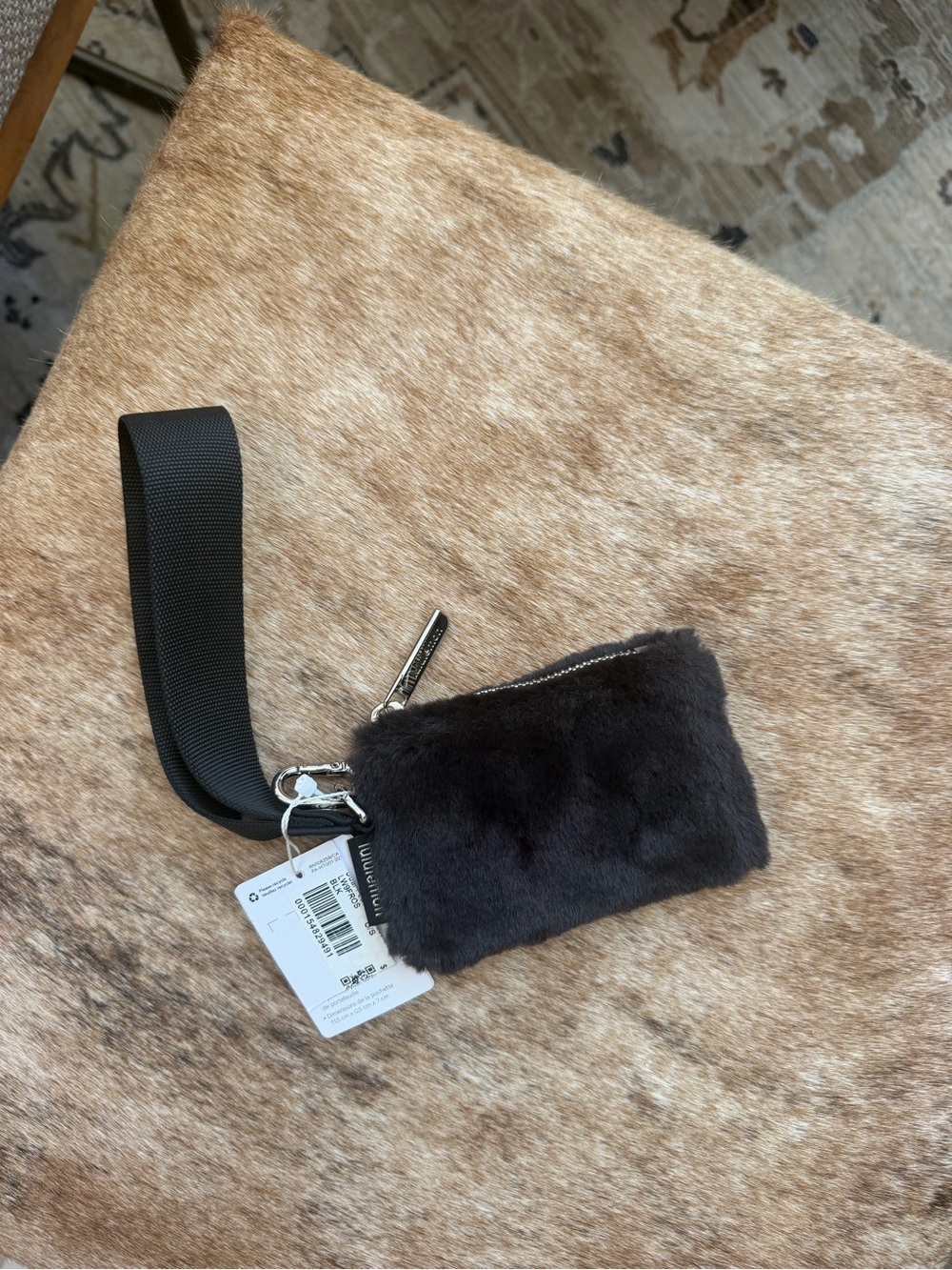 lululemon athletica Black Faux Fur Wristlet Clutch NWT